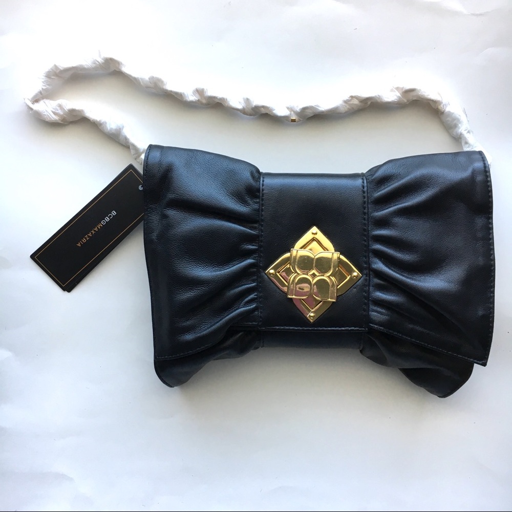 Lamb skin bow clutch bag black purse
